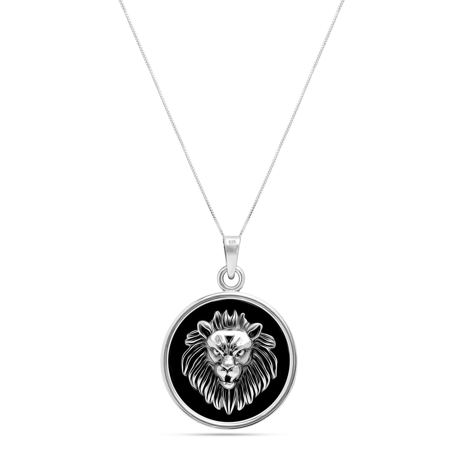 925 Sterling Silver Oxidized Lion Pendant Necklace for Men