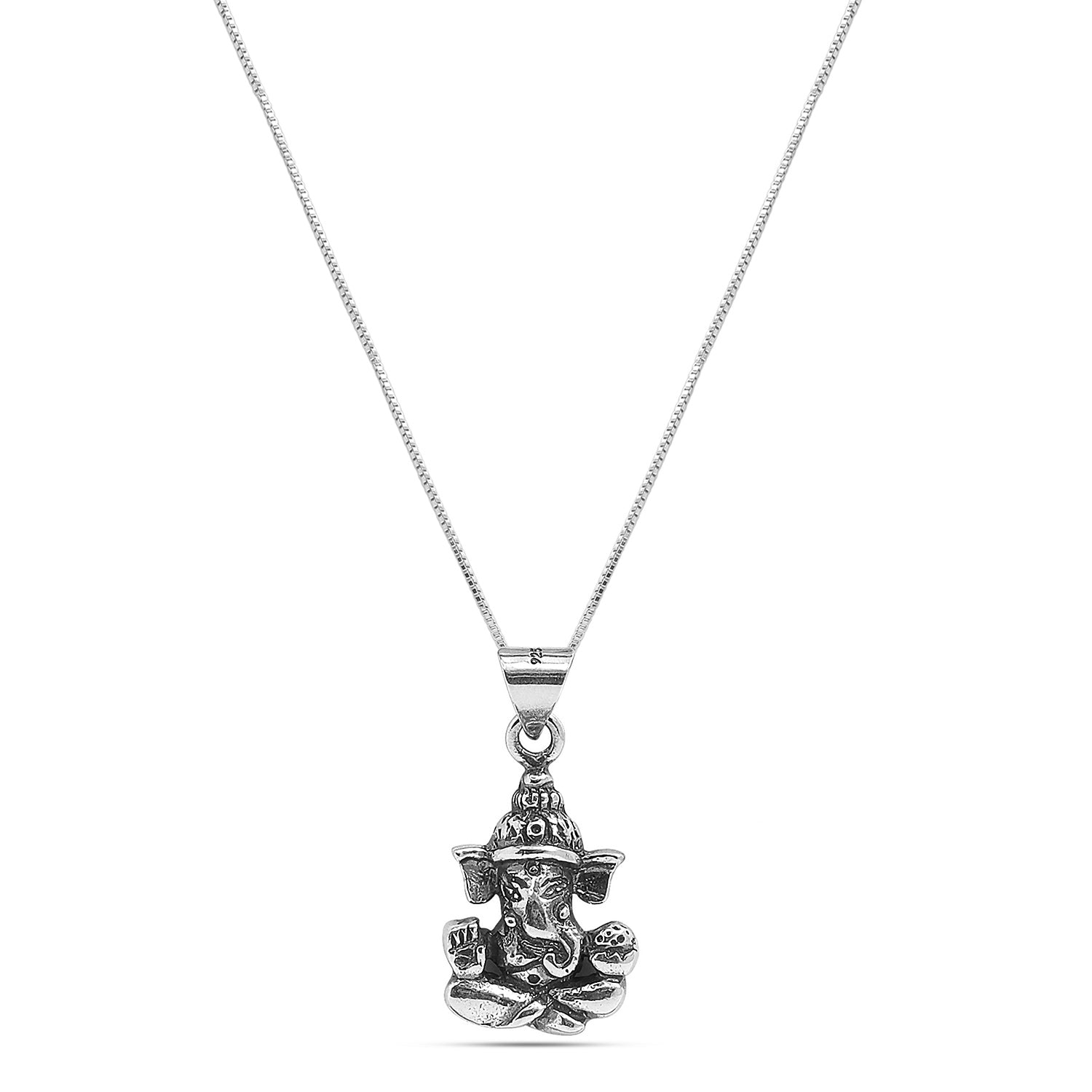 925 Sterling Silver Oxidized Ganeshji Pendant Necklace for Men and Women