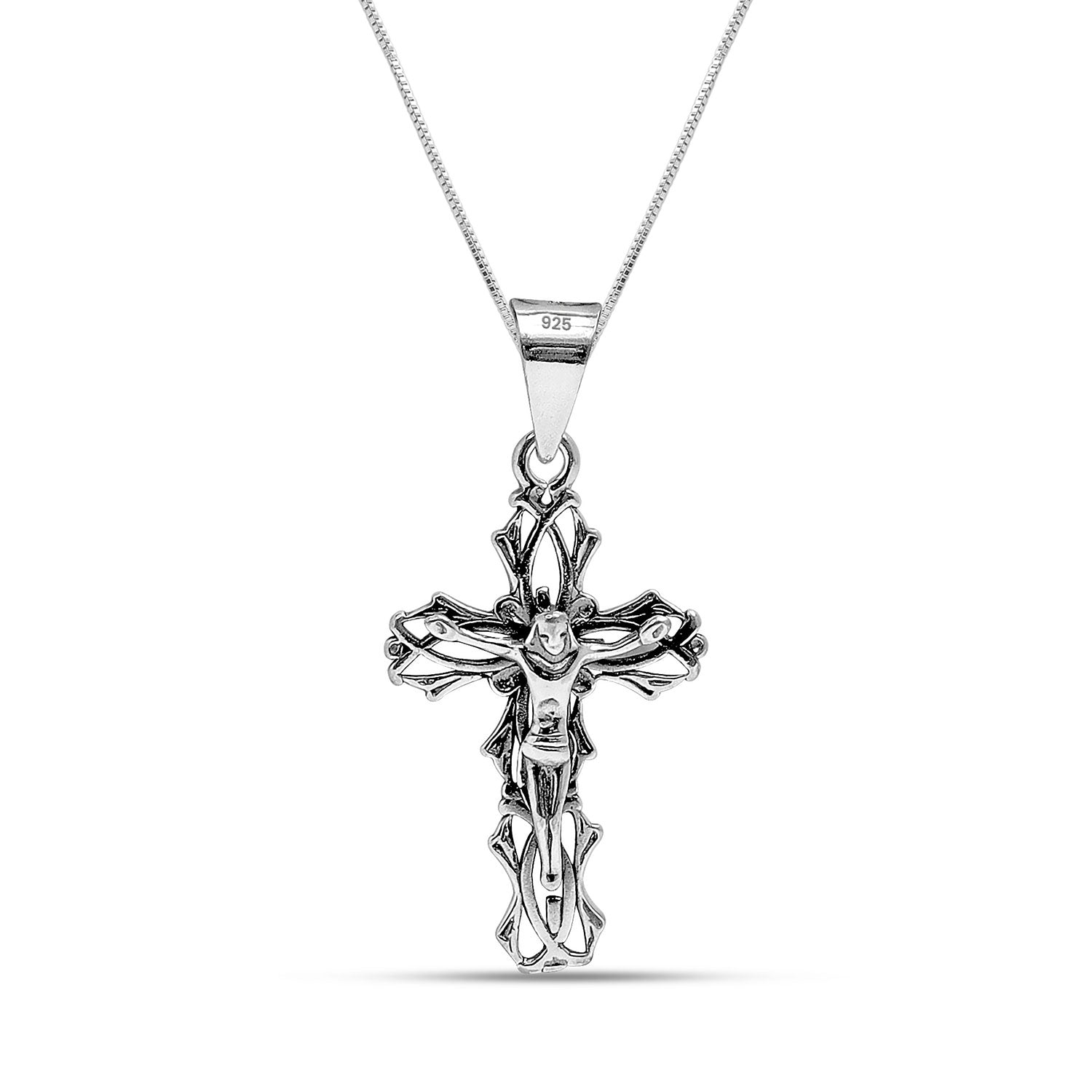 925 Sterling Silver Oxidized Cross Pendant Necklace for Men and Women