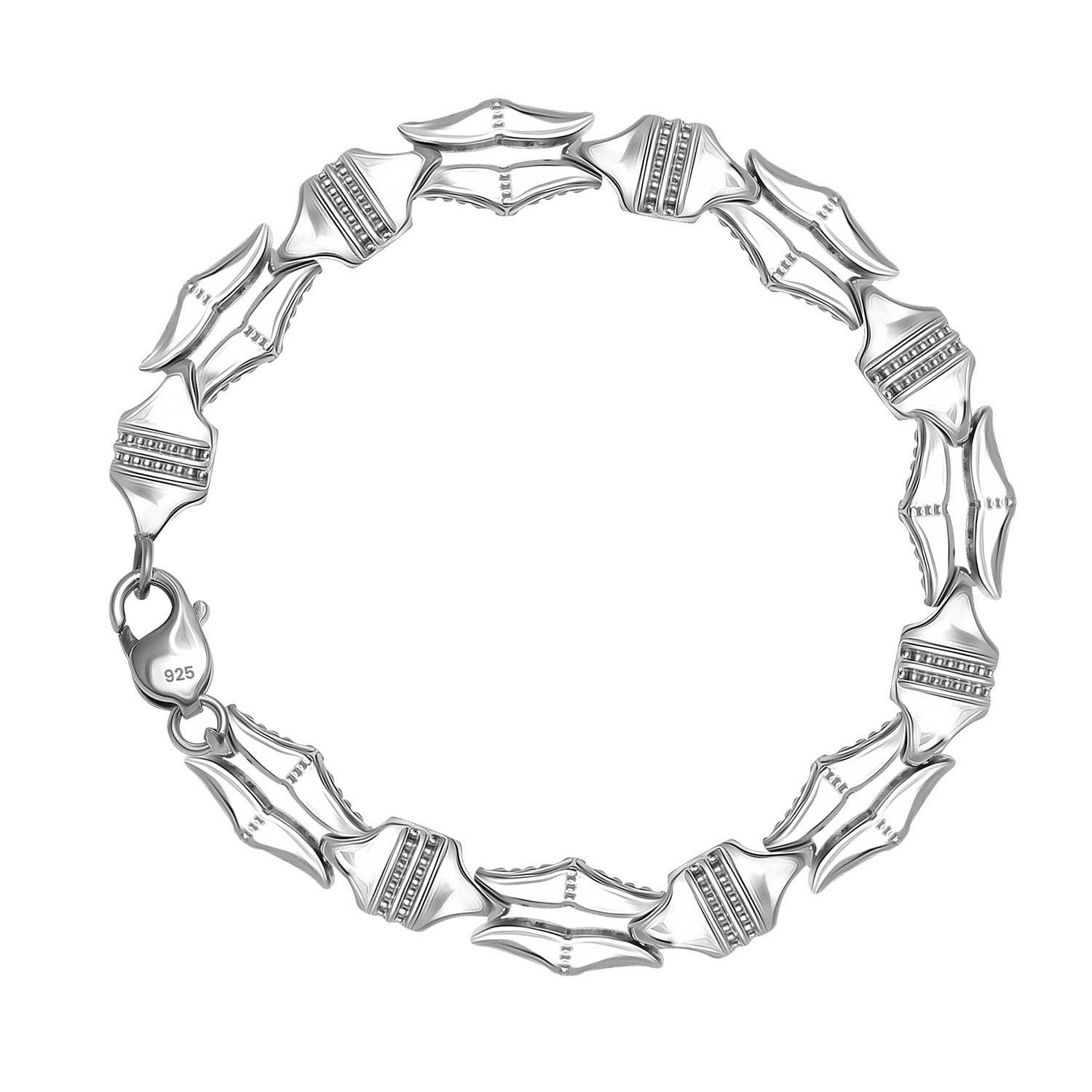 925 Sterling Silver Wedge Link Chain Bracelet for Men and Boys