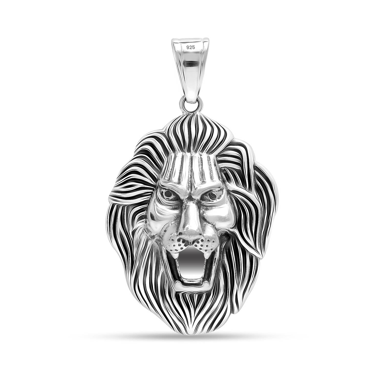 925 Sterling Silver Lion Head Hip Hop Bikers Pendant for Men and Boys