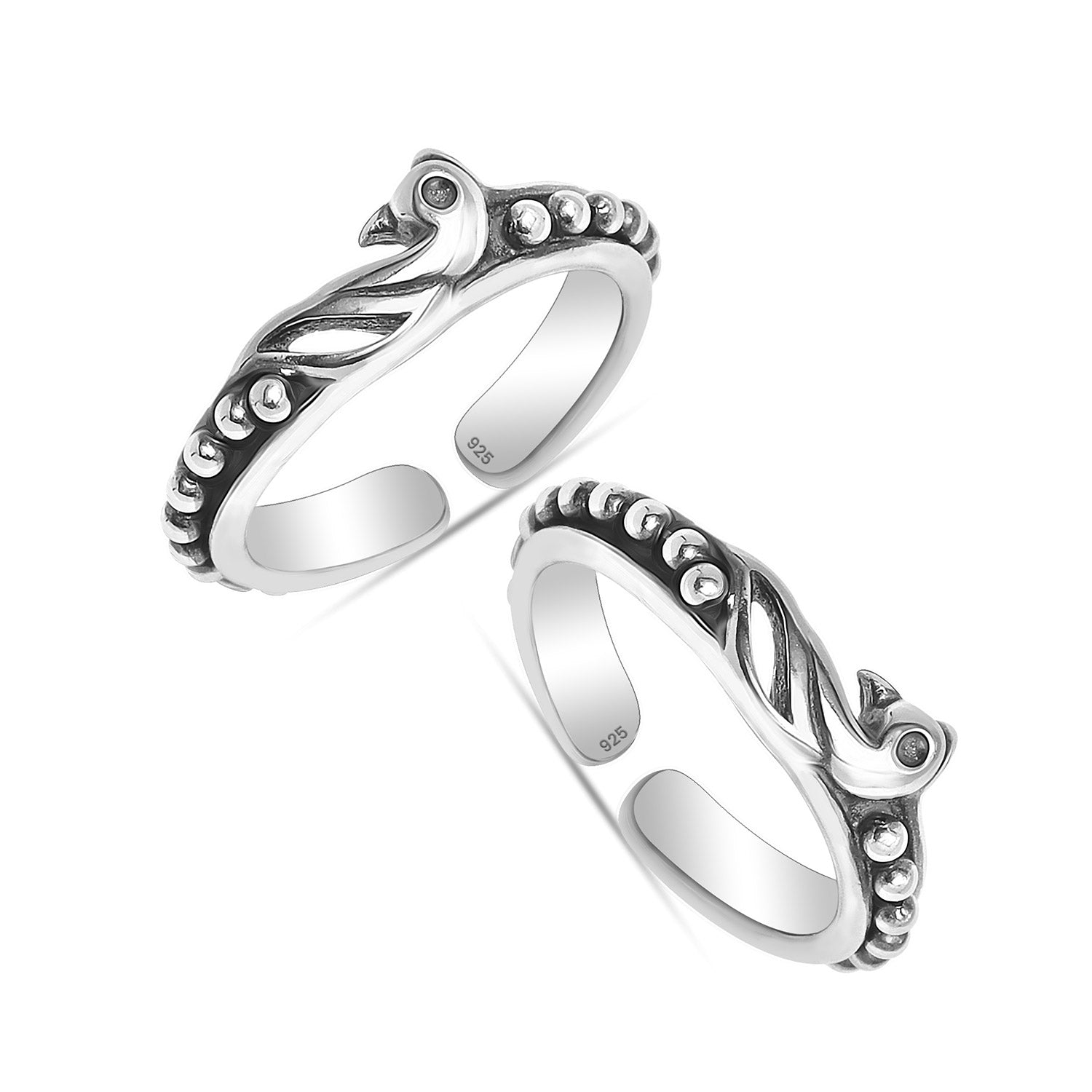 925 Sterling Silver Oxidized Peacock Design Toe Rings for Women