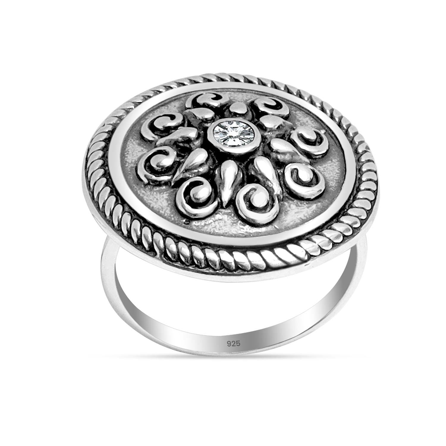 925 Sterling Silver Amrapali Cz Oxidized Ring for Women