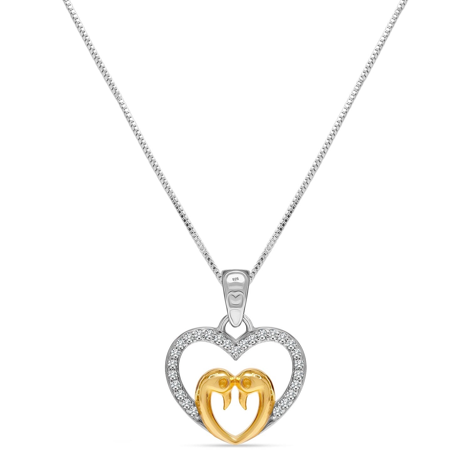 925 Sterling Silver Designer CZ Gold Plated Peacock Heart Pendant Necklace with Chain for Women and Girls