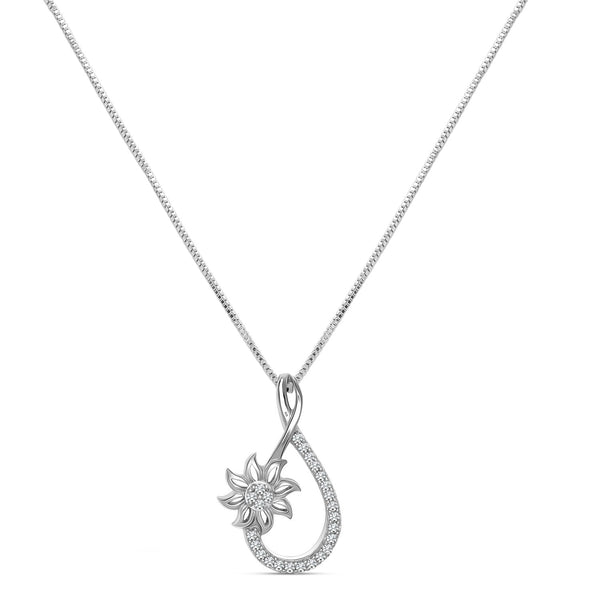 925 Sterling Silver CZ Floral Pendant Necklace with Chain for Women and Girls