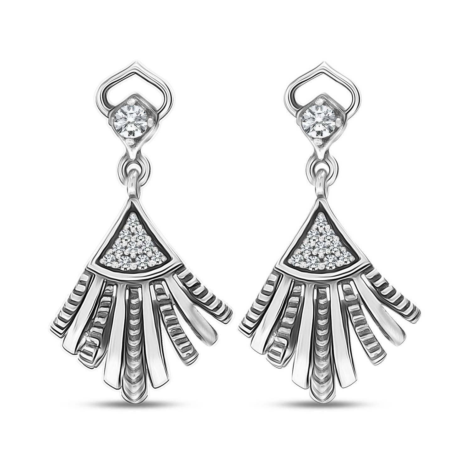 925 Sterling Silver Designer Oxidized Zircon Studded Dangler Earrings for Women and Girls