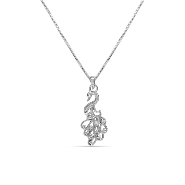 925 Sterling Silver Cz Peacock Pendant Necklace with Chain for Women and Girls