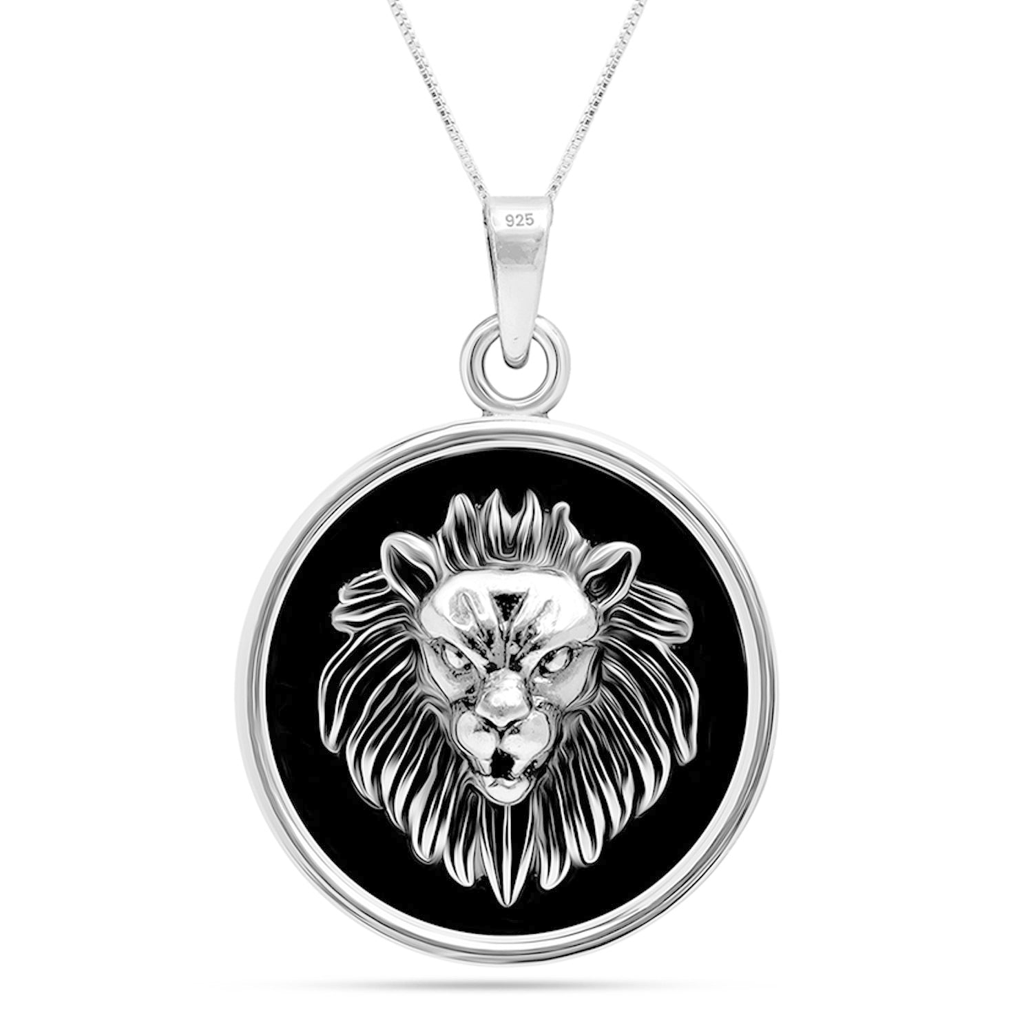 925 Sterling Silver Oxidized Lion Pendant Necklace for Men