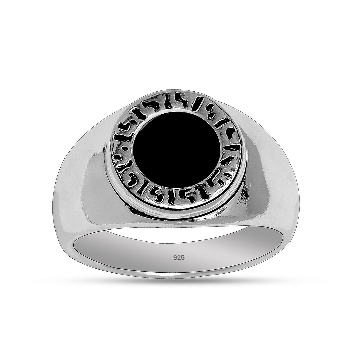 925 Sterling Silver Black Onyx Stone Hexagon Viking Rune Ring for Men and Boys