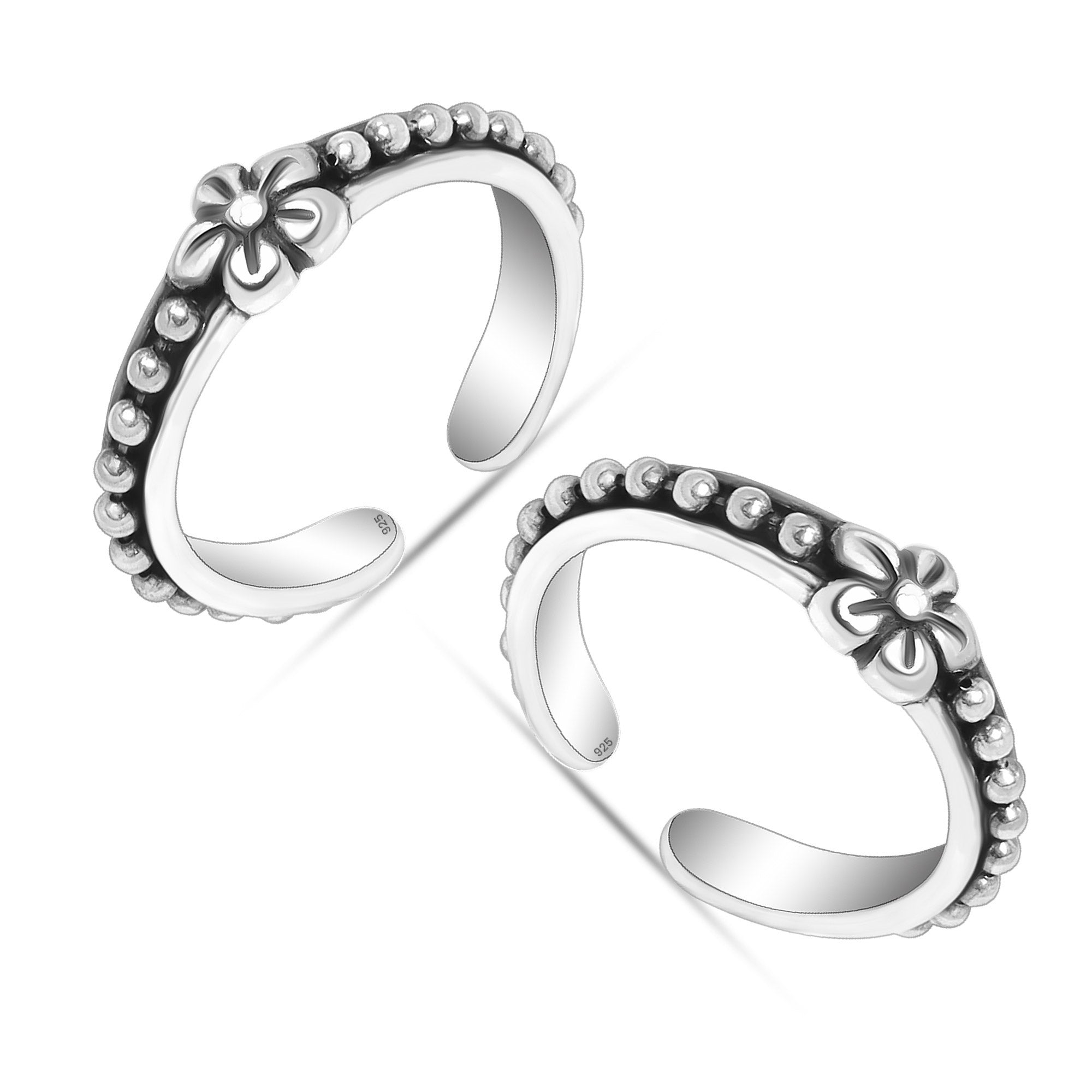 925 Sterling Silver Designer Oxidized Flower Design Toe Rings for Women