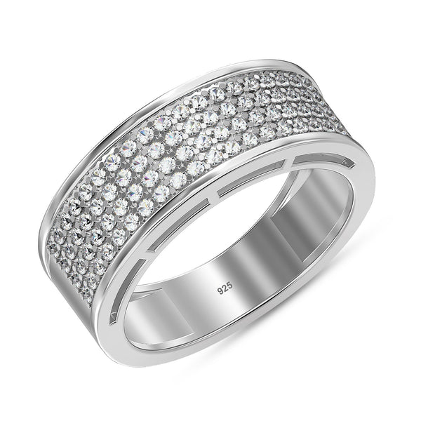 925 Sterling Silver Rhodium Plated Micro Pave Cubic Zirconia Moissanite Wedding Ring for Men