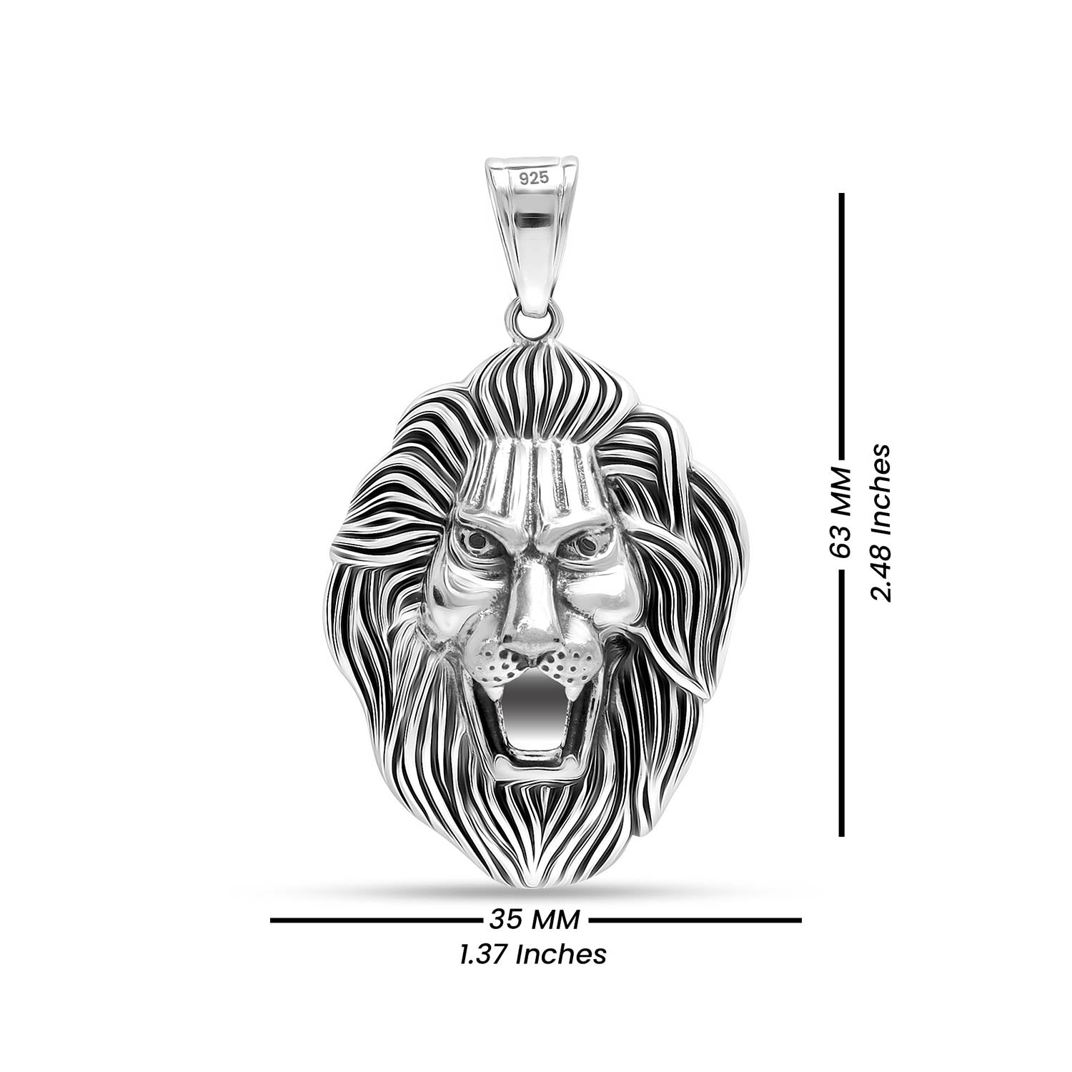 925 Sterling Silver Lion Head Hip Hop Bikers Pendant for Men and Boys