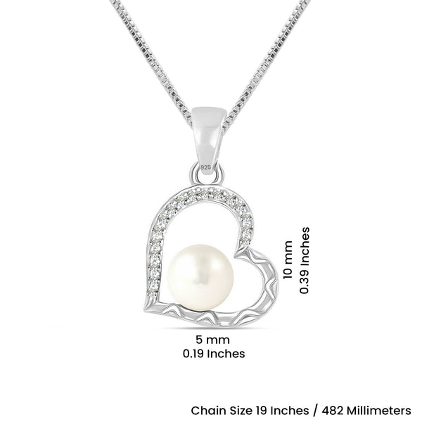 925 Sterling Silver CZ Heart Pearl Pendant Necklace for Women