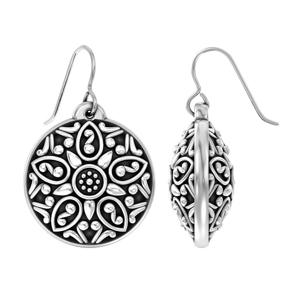 925 Sterling Silver Antique Round Shape Handmade Retro Bali Design French Wire Hook Drop Dangle Earrings for Women