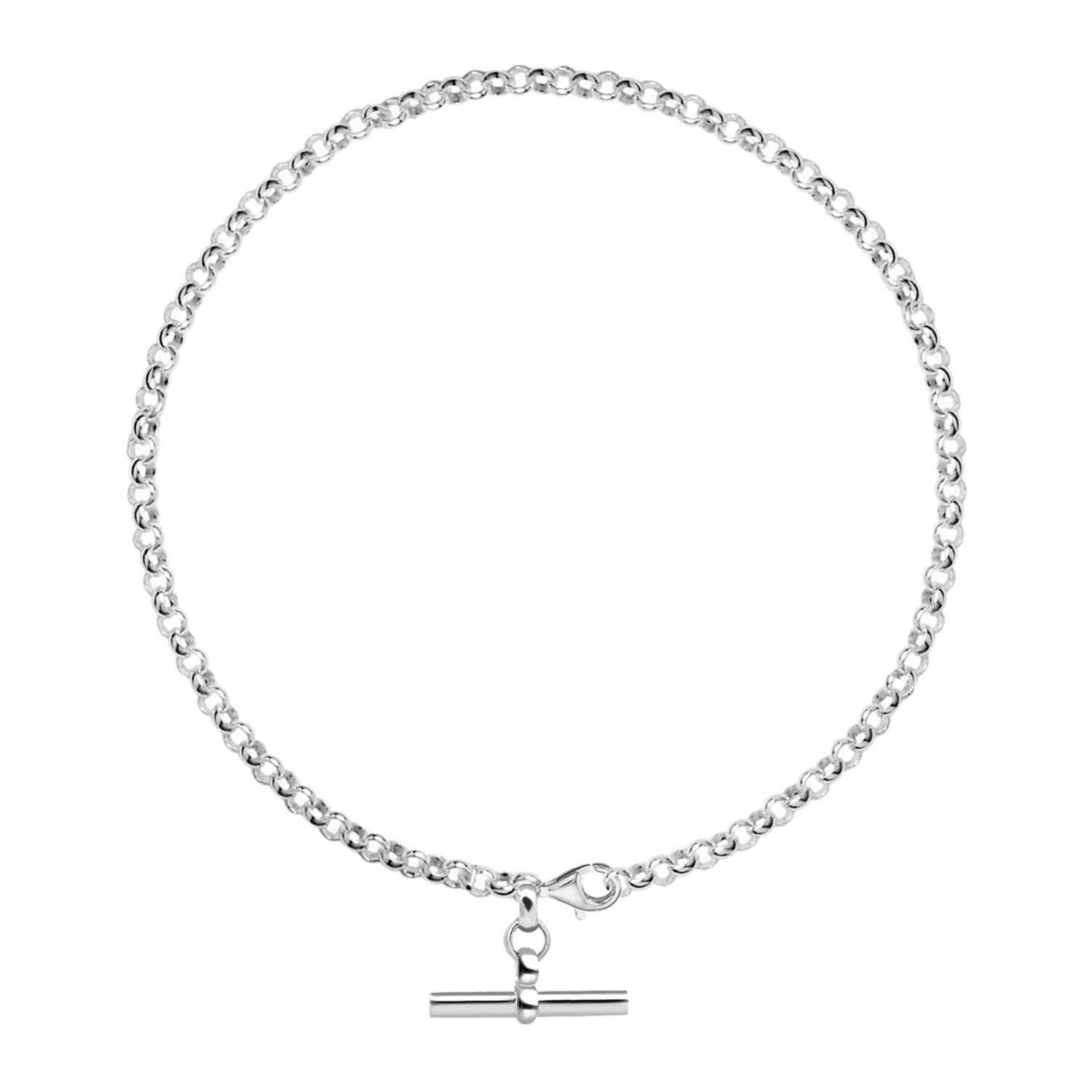 925 Sterling Silver T-Bar Rolo Link Chain Anklet for Women and Girls