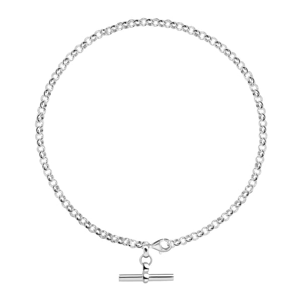 925 Sterling Silver T-Bar Rolo Link Chain Anklet for Women and Girls