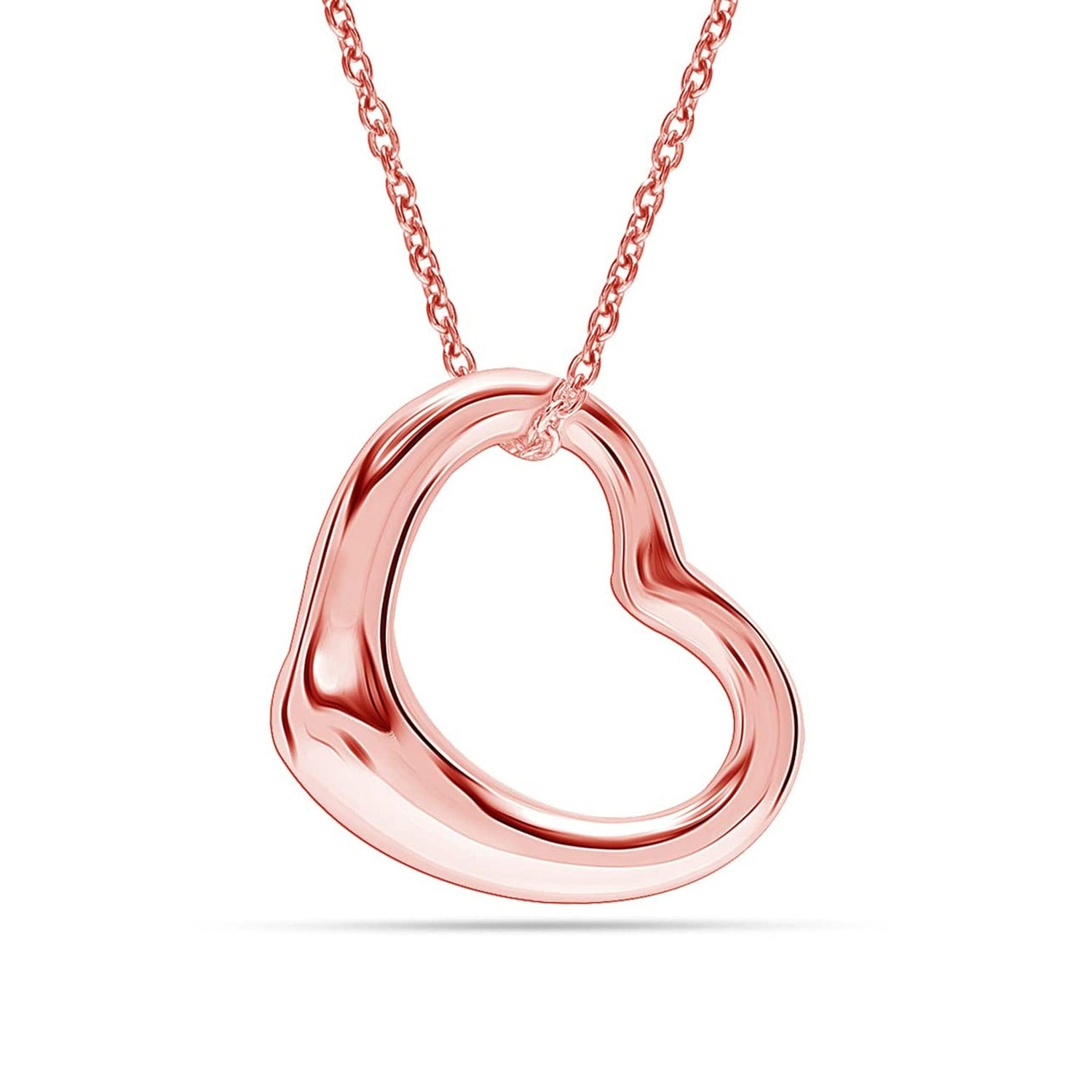 925 Sterling Silver Rose-Gold Plated Love Open Heart Pendant Necklace for Women