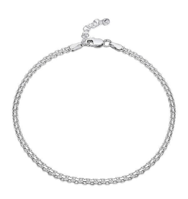 925 Sterling Silver Bismarck Chain Adjustable Ankle for Women 1PC