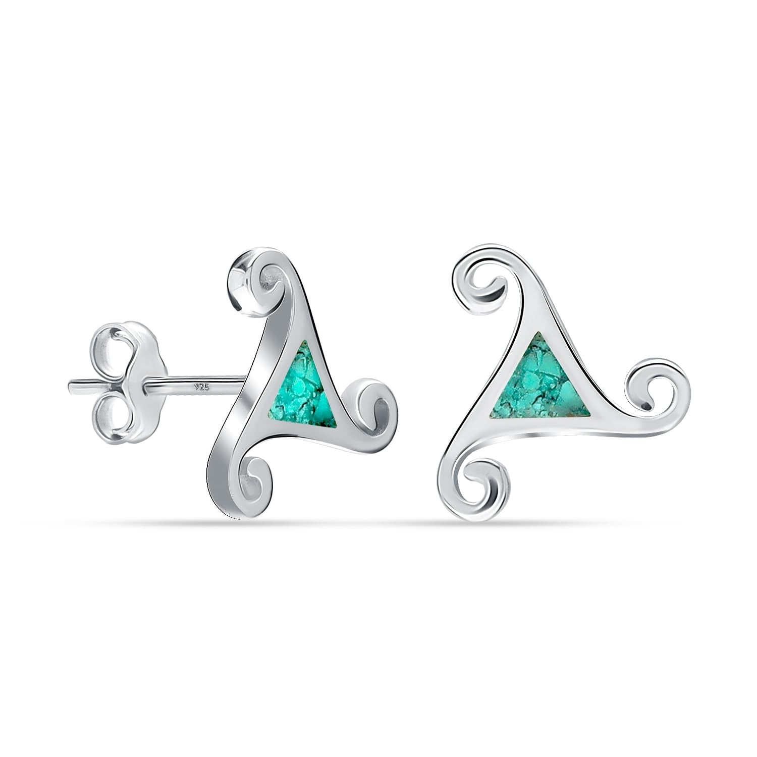 925 Steling Silver Turquoise Triskele Celtic Knot Triskelion Stud Earrings for Women