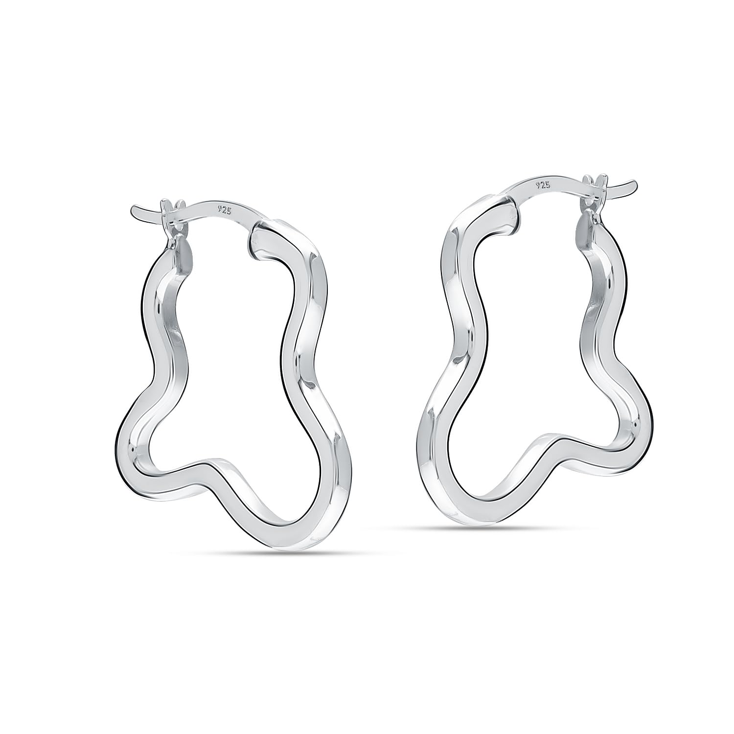 925 Sterling Silver Minimalist Handmade Wave Shape Hoop Earrings for Women