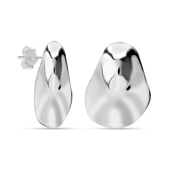 925 Steling Silver Rippled Pear Shape Statement Hammered Geometric Stud Earrings for Women