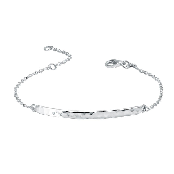 925 Sterling Silver Cubic Zirconia Curved Bar Crystal Hammered Dotted Line Bracelet for Women