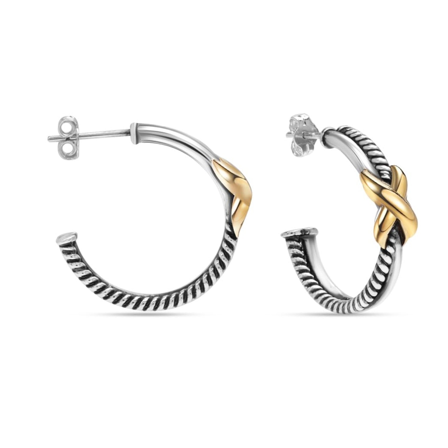 925 Sterling Silver Antique Two-Tone Crossover Hoop Earrings for Women