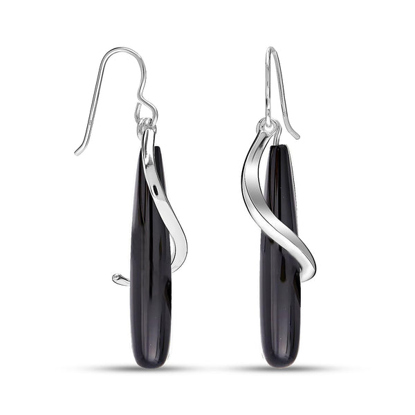 925 Sterling Silve Black Onyx Teardrop Spiral Drop Dangle Earrings for Women