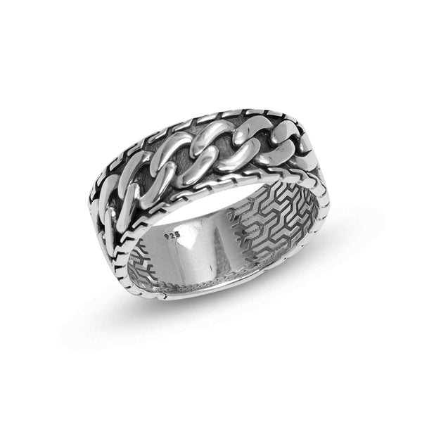 925 Sterling Silver Handmade Curb Link Chain Band Finger Ring for Men