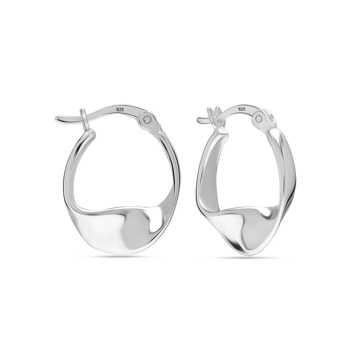 925 Sterling Silver Classic Twisted Round Wavy Click-Top Hoop Earrings for Women