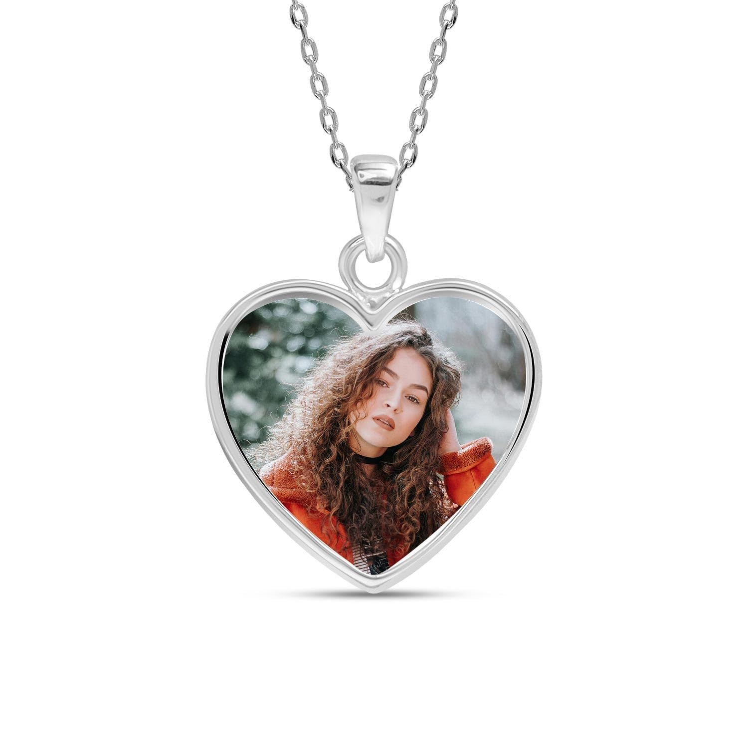 925 Sterling Silver Personalised Photo Double Sided Picture Heart Shape Transparent Resin Pendant Necklace with Personalised Photo & Message BOX for Teen Women