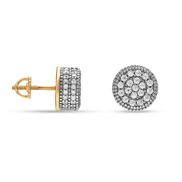 925 Sterling Silver 14K Gold-Plated Cubic Zirconia Round Screw Back Stud Earrings for Men