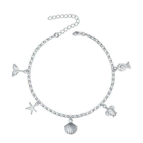 925 Sterling Silver Starfish Seashell Conch Turtle Charm Ocean Beach  Anklets for Women 1 Pc