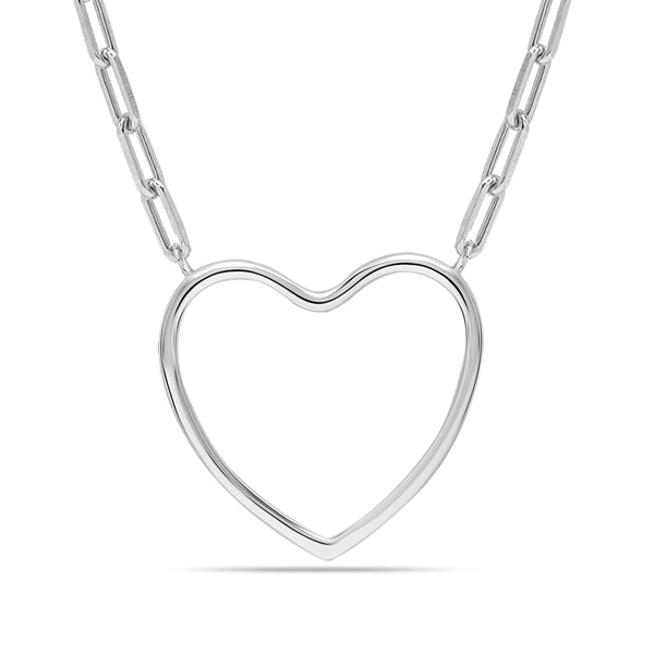 925 Sterling Silver Open Heart Paperclip Chain Pendant Necklace for Women Teen