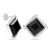 925 Steling Silver Black Onyx Antique Cushion Cut Square Birthstone Stud Earrings for Women