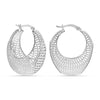 925 Sterling Silver Classic Oval Filigree Diamond-Cut Textured Medium Hoop Earrings for Women