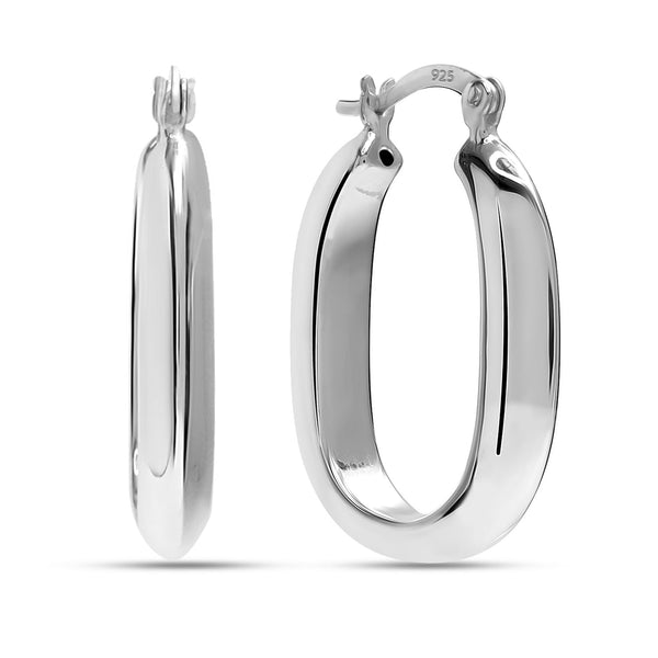 925 Sterling Silver Oval Handmade Click-Top Puff Hoop Earrings for Women