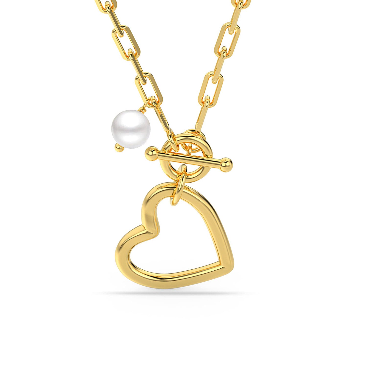 925 Sterling Silver 18K Gold-Plated Cultured Pearl Heart Pendant Necklace for Teen Women