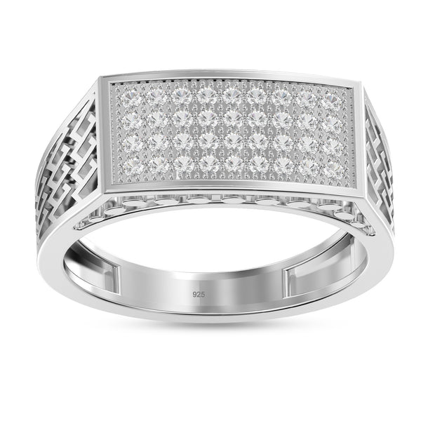 925 Sterling Silver Rhodium Plated Micro Pave Cubic Zirconia Moissanite Wedding Ring for Men