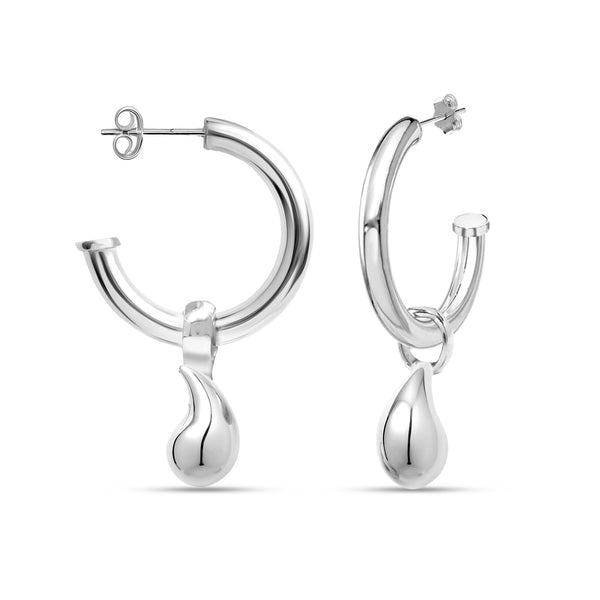 925 Sterling Silver Hanging Waterdrop Charm C-Hoop Earrings for Women