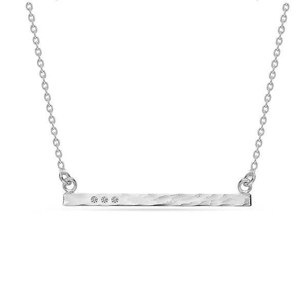 925 Sterling Silver Cubic Zirconia Crystal Bar Hammered Dotted Line Pendant Necklace for Women