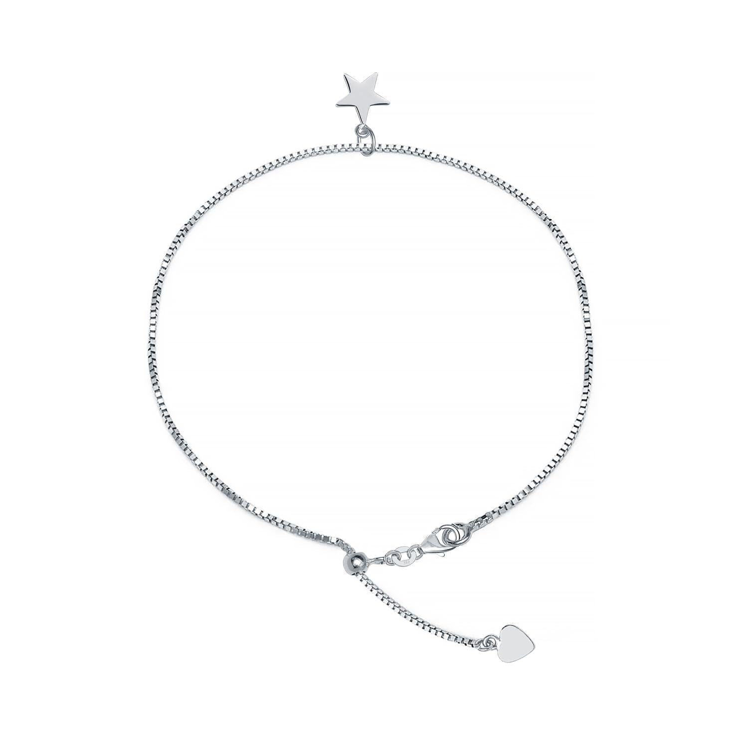 925 Sterling Silver Cubic Zirconia Star Charm Anklets for Women 1 Pc