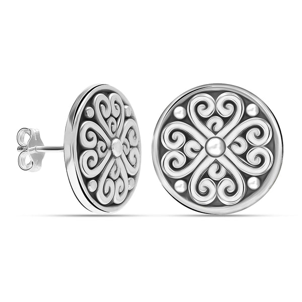 925 Steling Silver Antique Filigree Cut Chunky Stud Earrings for Women