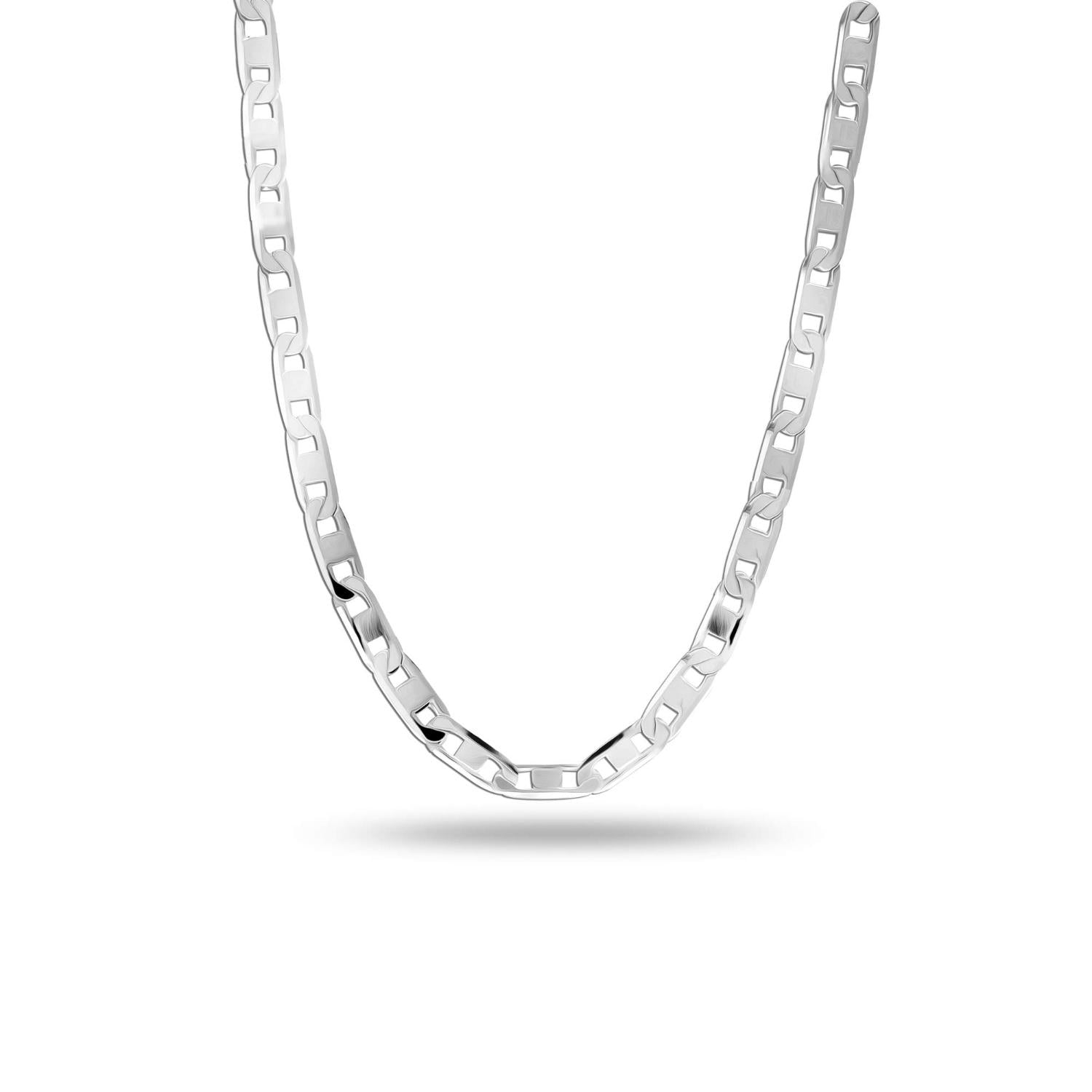 925 Sterling Silver Italian 4 MM Diamond-Cut Solid Flat Mariner Link Chain Necklace for Men and Women