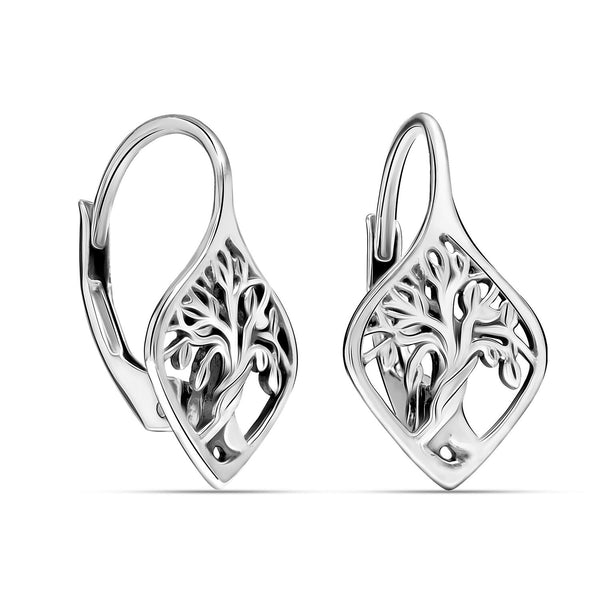 925 Sterling Silve Square Faceted Tree of Life Design Filigree Drop Dangle Earrings for Women