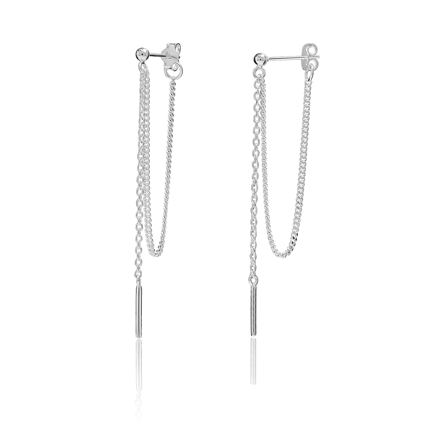 925 Sterling Silver Threader Chain With Bar Drop Dangle Earrings for Women