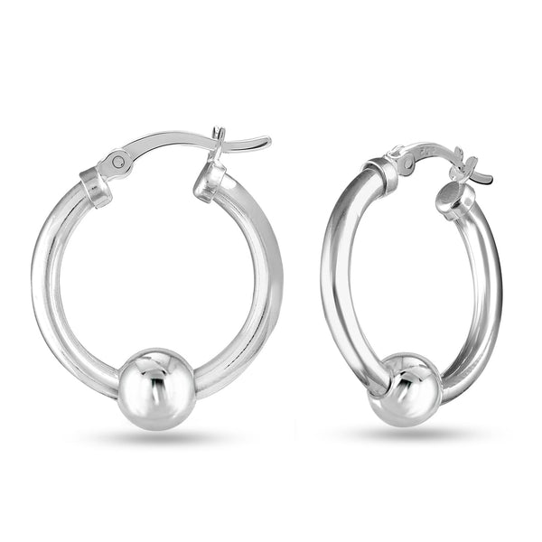 925 Sterling Silver Small Ball Bead Accent Click-Top Hoop Earrings for Women