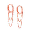 925 Sterling Silver 14K Rose-Gold Plated Long Double Chain Tassel Dangle Huggie Hoop Earrings for Women