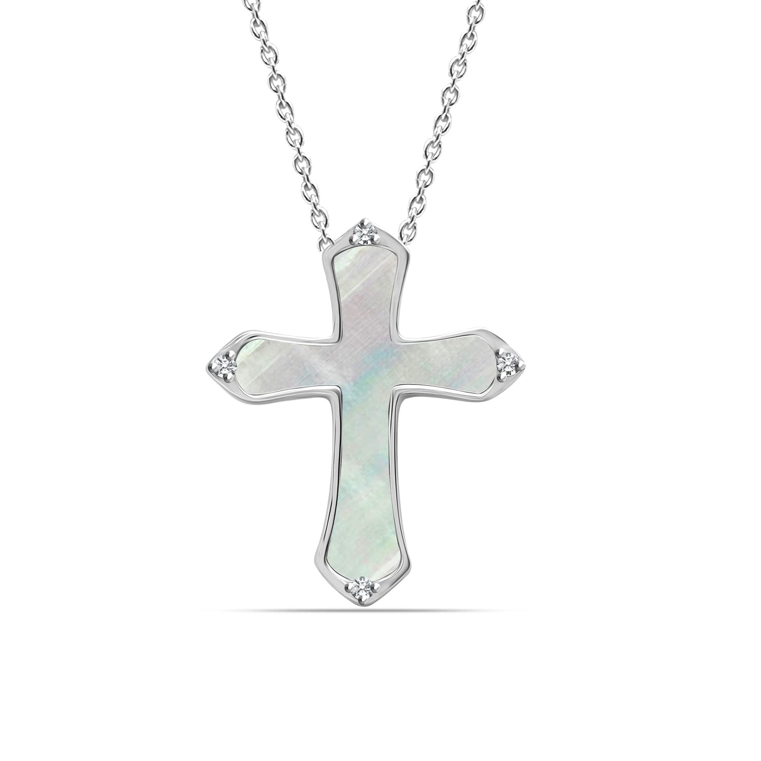 925 Sterling Silver Mother of Pearl Cross Pendant Necklace for Women