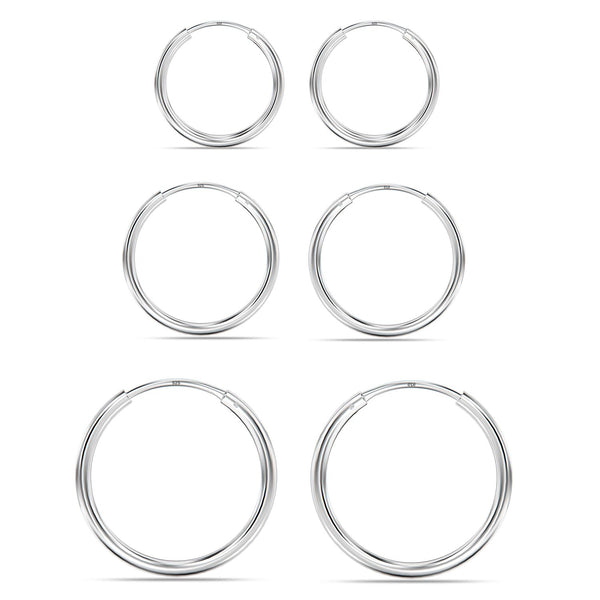 925 Sterling Silver Small Round Circle Endless Hoop Earrings for Women Set of 3 Pair